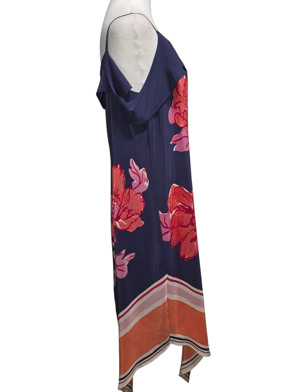 Moulinette Soeurs 100% Silk XL Floral Cold Shoulder Handkerchief Hem Midi Dress - Picture 3 of 14